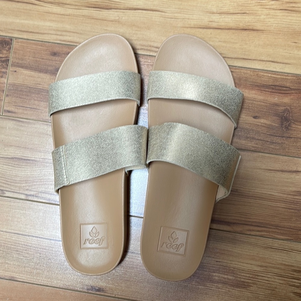 Reef two strap gold slides